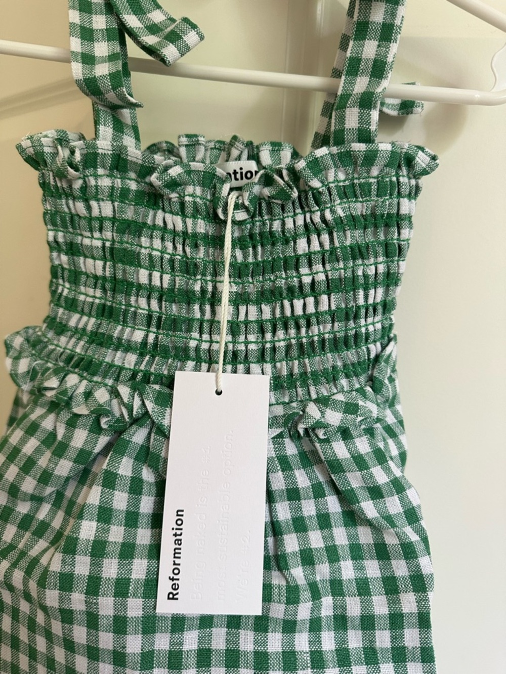 Reformation Green and White Gingham Smocked Sundress - Picture 3 of 12